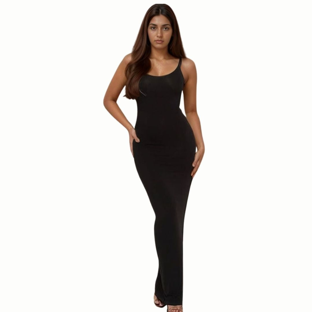 Curva Women’s Body-Hugging Maxi Bodycon Spaghetti Strap Mermaid Dress in Black – Elegant, Figure-Flattering Evening Gown for Parties, Formal Events, and Special Occasions