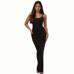 Curva Women’s Body-Hugging Maxi Bodycon Spaghetti Strap Mermaid Dress in Black – Elegant, Figure-Flattering Evening Gown for Parties, Formal Events, and Special Occasions
