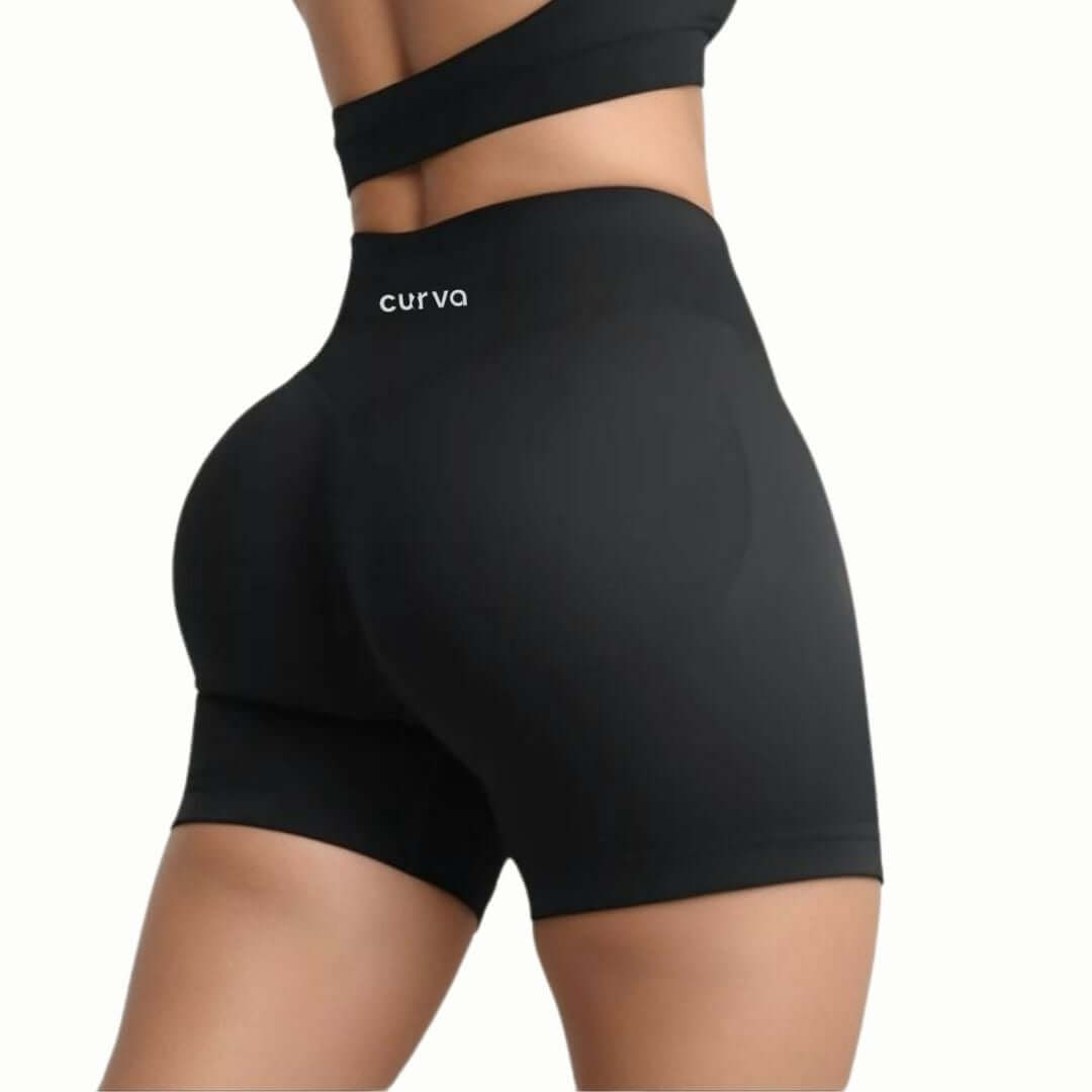 Curva Sculpted Fit Seamless Cycling Gym Shorts in Black – High-Waisted, Squat-Proof, Moisture-Wicking Activewear for Women’s Workouts, Biking, and Training