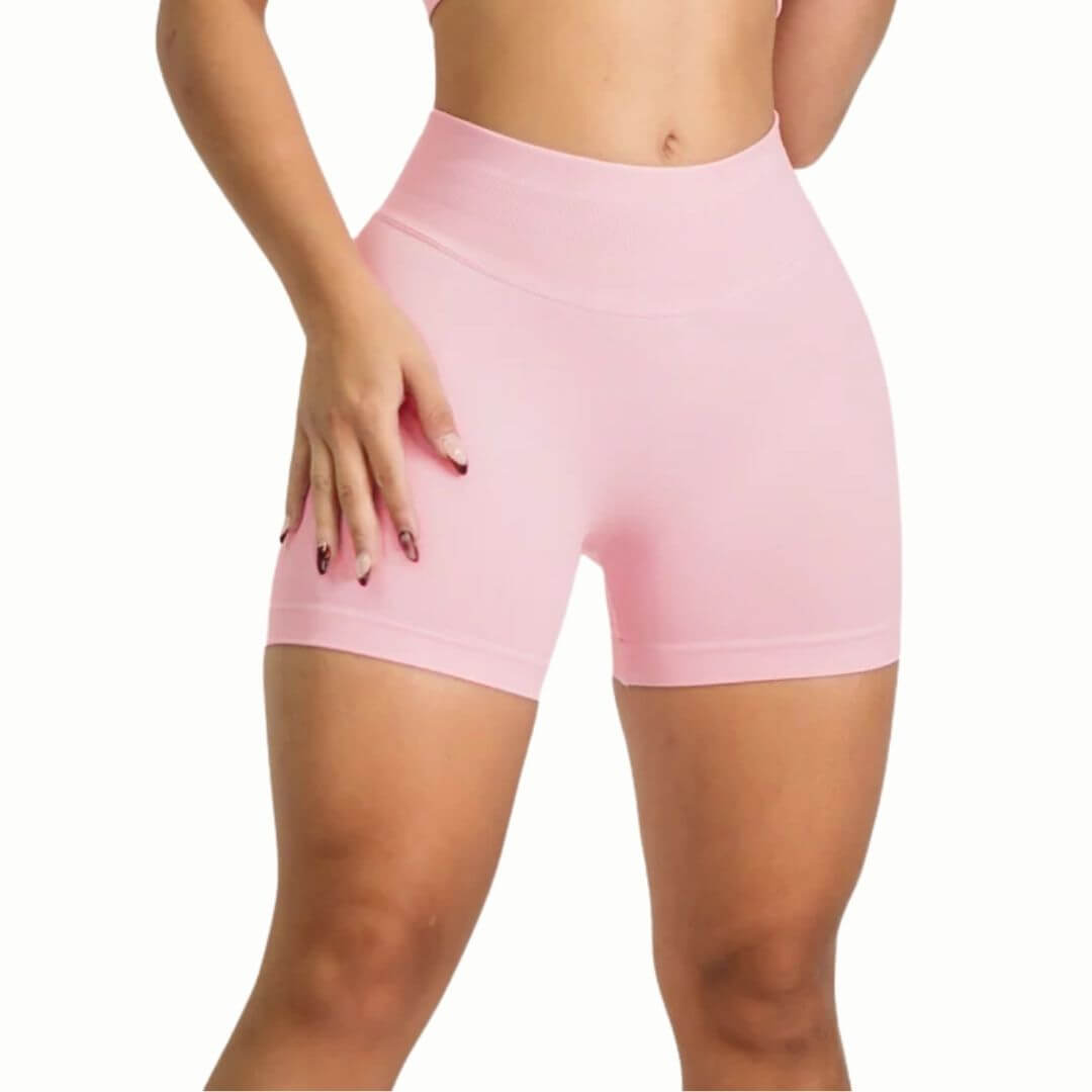 Curva Sculpted Fit Seamless Cycling Gym Shorts in Pink – High-Waisted, Squat-Proof, Moisture-Wicking Activewear for Women’s Workouts, Biking, and Training