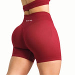 Curva Sculpted Fit Seamless Cycling Gym Shorts in Red – High-Waisted, Squat-Proof, Moisture-Wicking Activewear for Women’s Workouts, Biking, and Training