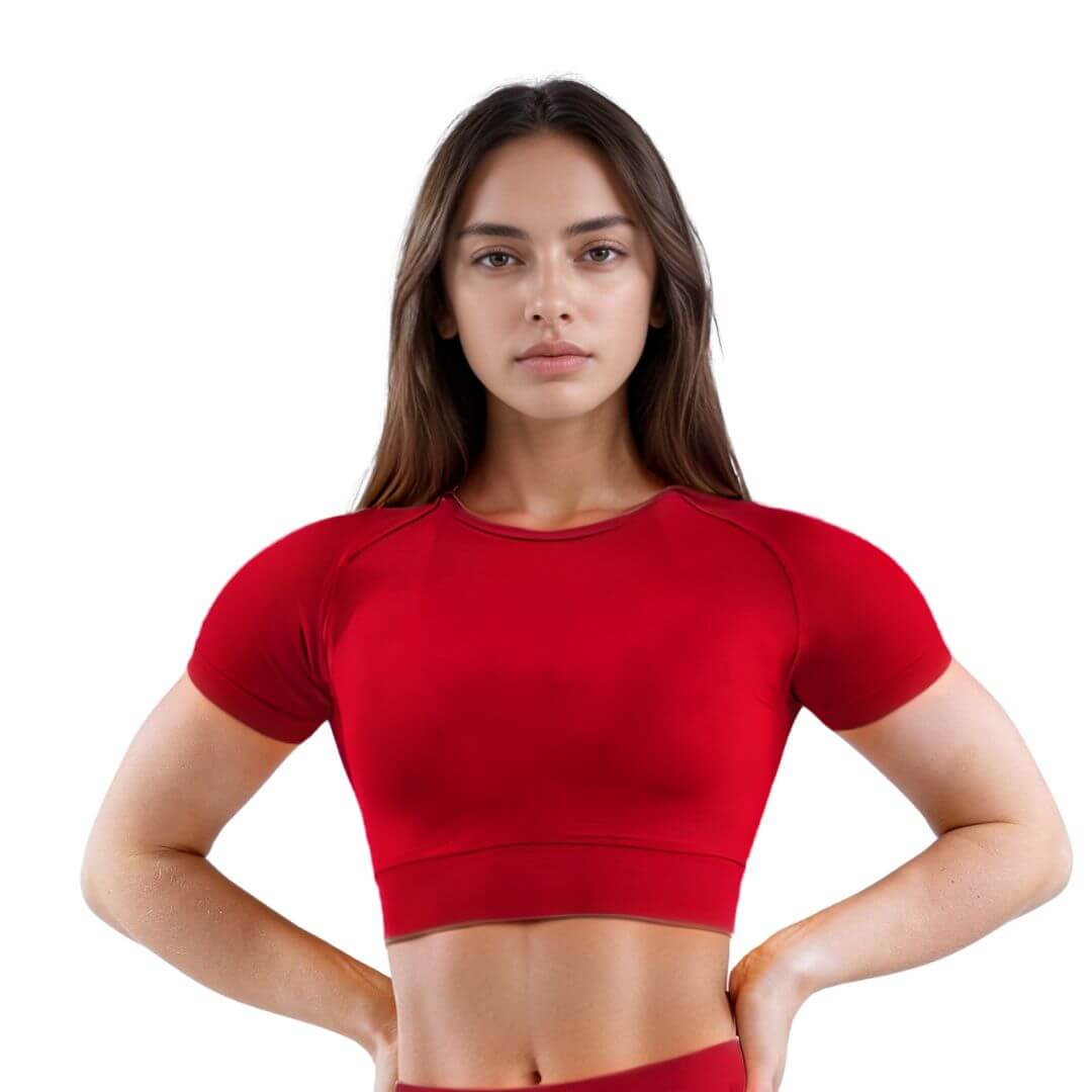 Curva Women's Sculpted Fit Seamless Sports Crop Top in Red – Stylish, Supportive Activewear for Gym, Running, and Yoga Sessions
