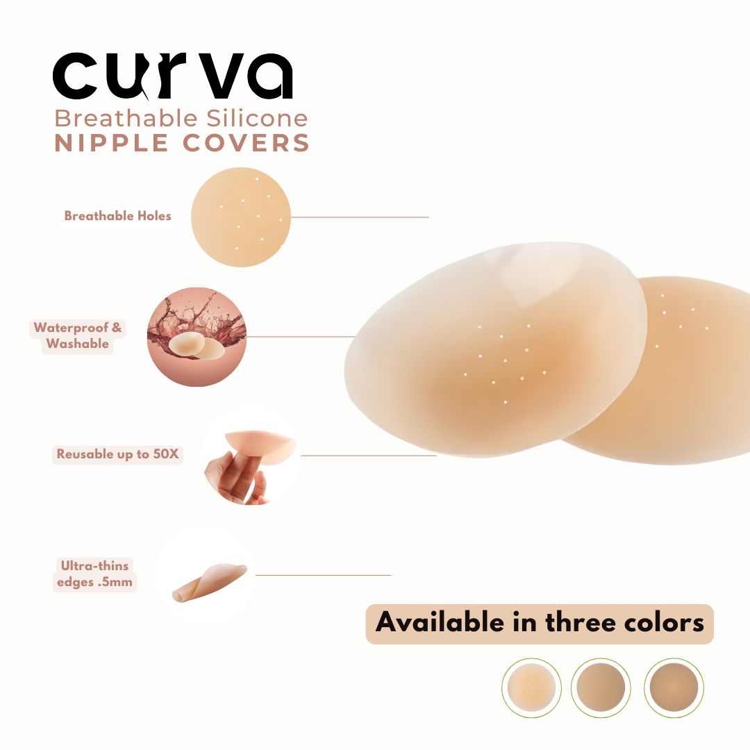 Curva Silicone Nipple Cover Bundle in White – Reusable, Adhesive, Invisible Pasties for Women’s Backless, Strapless, and Sheer Outfits