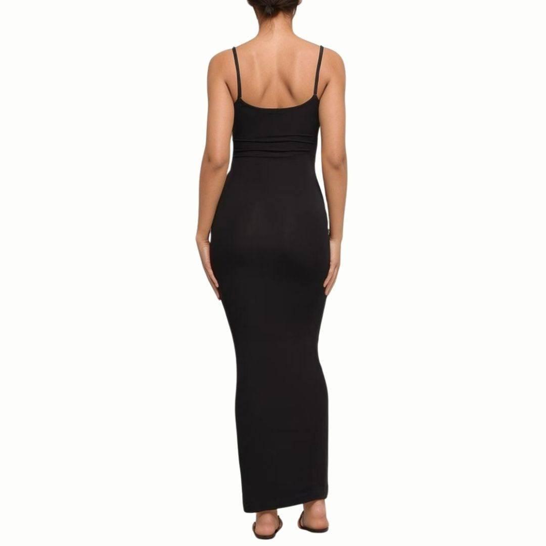 Curva Women’s Body-Hugging Maxi Bodycon Spaghetti Strap Mermaid Dress in Black – Elegant, Figure-Flattering Evening Gown for Parties, Formal Events, and Special Occasions