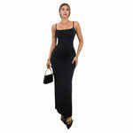 Curva Women’s Body-Hugging Maxi Bodycon Spaghetti Strap Mermaid Dress in Black – Elegant, Figure-Flattering Evening Gown for Parties, Formal Events, and Special Occasions