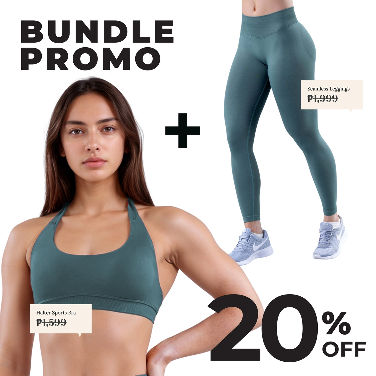 Teal GymWear Set Seamless Leggings & Halter Sports Bra