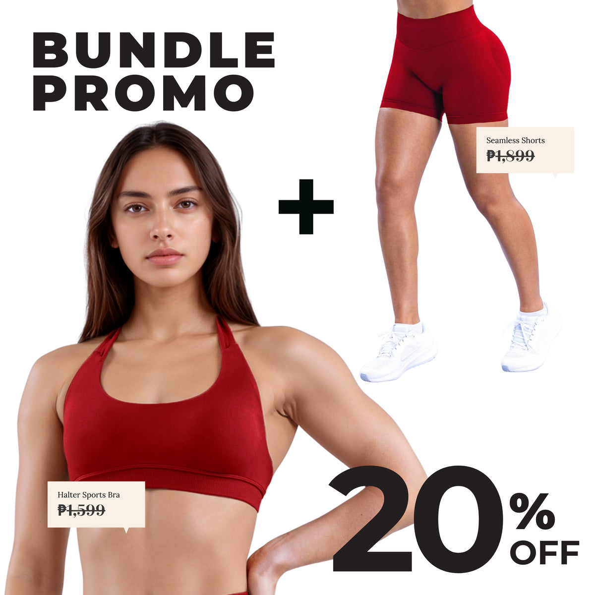 Red GymWear Set Seamless Shorts & Halter Sports Bra