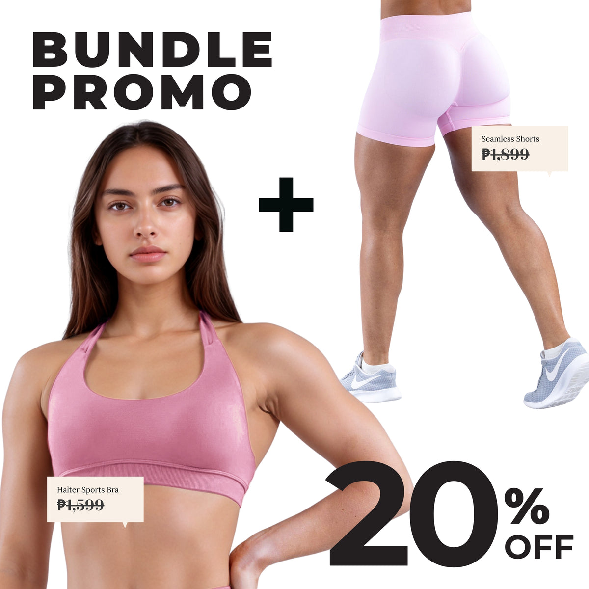 Pink GymWear Set Seamless Shorts & Halter Sports Bra