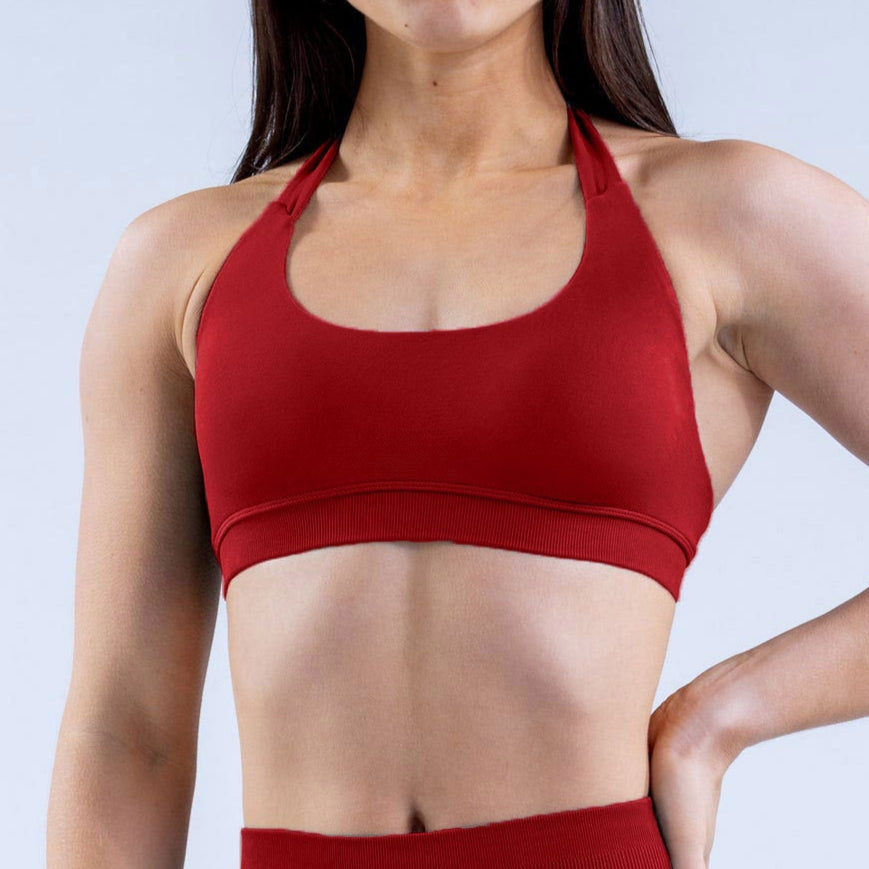 Red GymWear Set Seamless Shorts & Halter Sports Bra