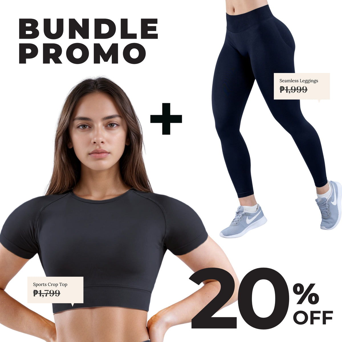 Black GymWear Set Seamless Leggings & Sports Crop Top