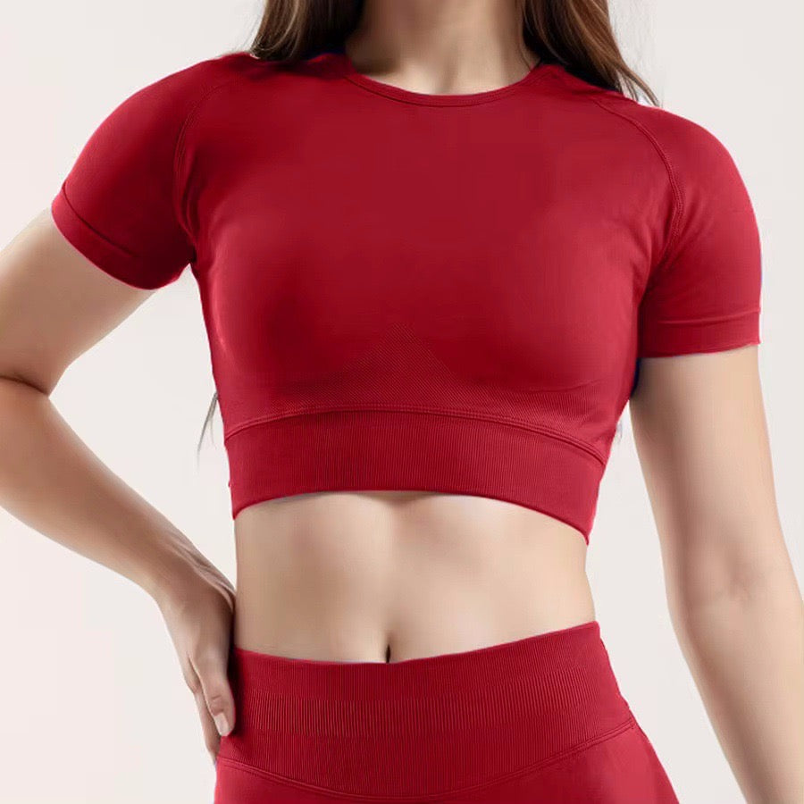 Red GymWear Set Seamless Shorts & Sports Crop Top