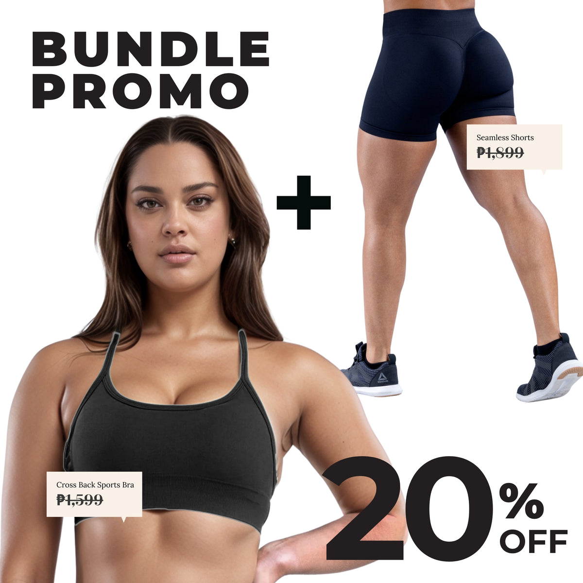 Black GymWear Set Seamless Shorts & Crossback Sports Bra