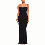  Curva Women’s Body-Hugging Maxi Bodycon Spaghetti Strap Mermaid Dress in Black – Elegant, Figure-Flattering Evening Gown for Parties, Formal Events, and Special Occasions