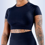 Black GymWear Set Seamless Shorts & Sports Crop Top