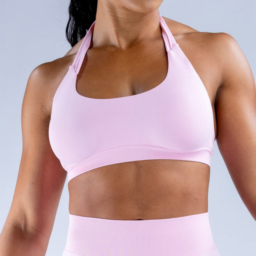 Pink GymWear Set Seamless Leggings & Halter Sports Bra