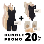 Black Bodysuit Boxers & Nude Scoop Neck Thong Bodysuit & Nipple Covers