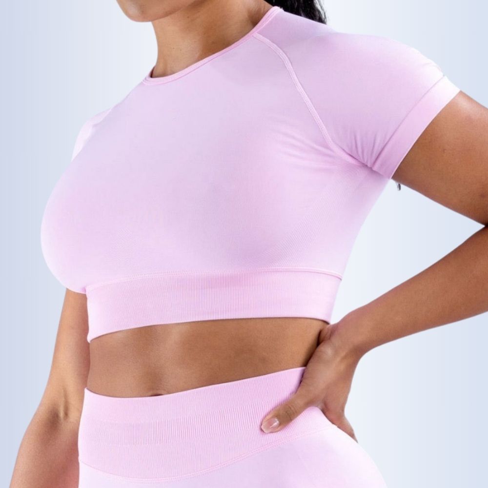 Pink GymWear Set Seamless Shorts & Sports Crop Top