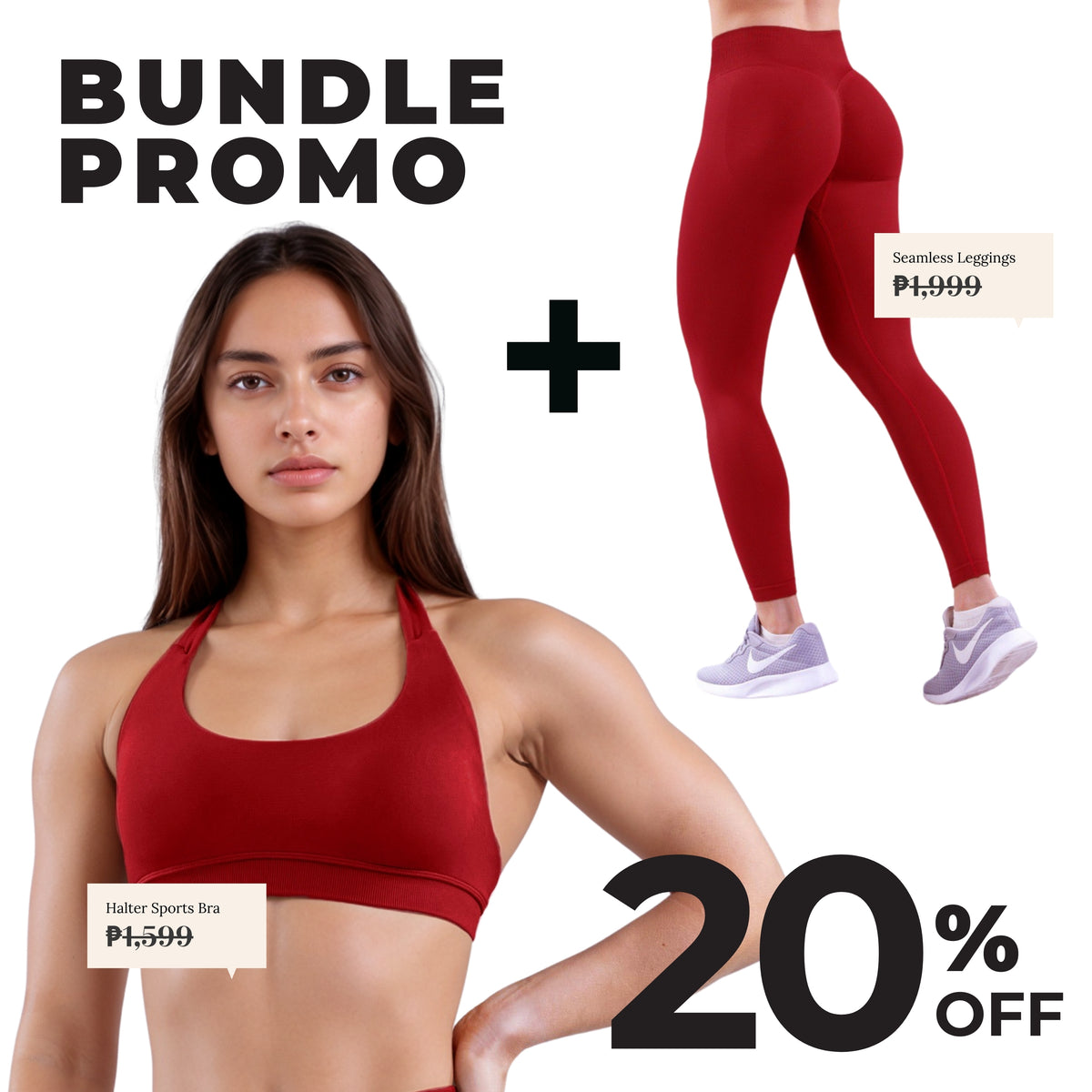 Red GymWear Set Seamless Leggings & Halter Sports Bra