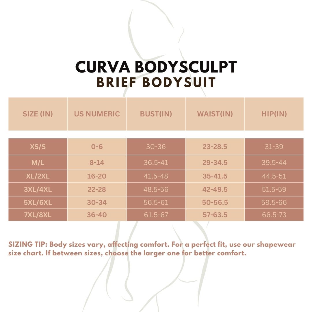 Curva BodySculpt Seamless Shaper Bodysuit Brief– Tummy Control, Wire-Free, Invisible Shapewear for Women’s Dresses, Office Wear, and Special Occasions