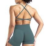  Curva Sculpted Fit Seamless Cross Back Sports Bra in Grean/ Teal – Sleek, Supportive, Moisture-Wicking Activewear for Gym, Running, and Daily Comfort