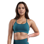 Curva Sculpted Fit Seamless Cross Back Sports Bra in Green/ Teal – Sleek, Supportive, Moisture-Wicking Activewear for Gym, Running, and Daily Comfort