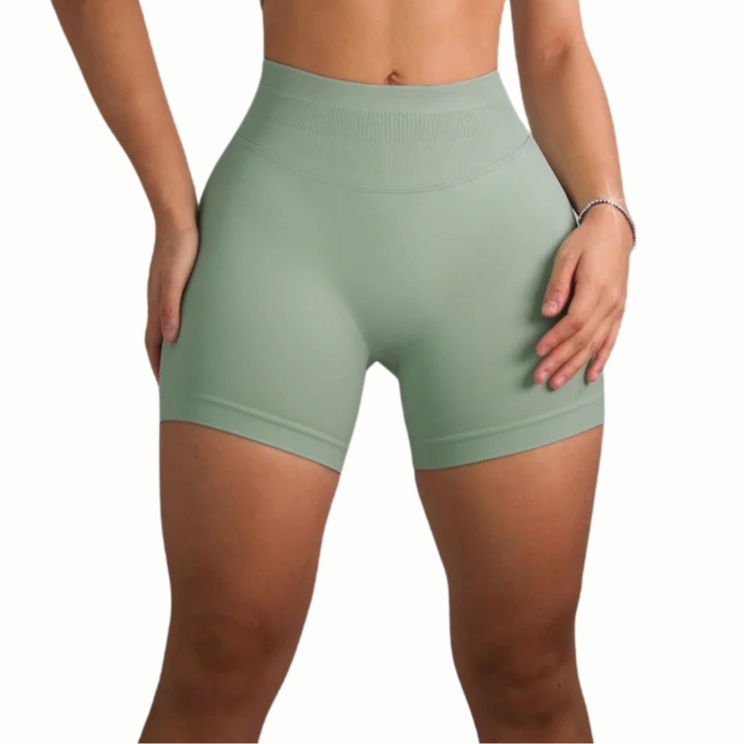 Curva Sculpted Fit Seamless Cycling Gym Shorts in Green Teal – High-Waisted, Squat-Proof, Moisture-Wicking Activewear for Women’s Workouts, Biking, and Training