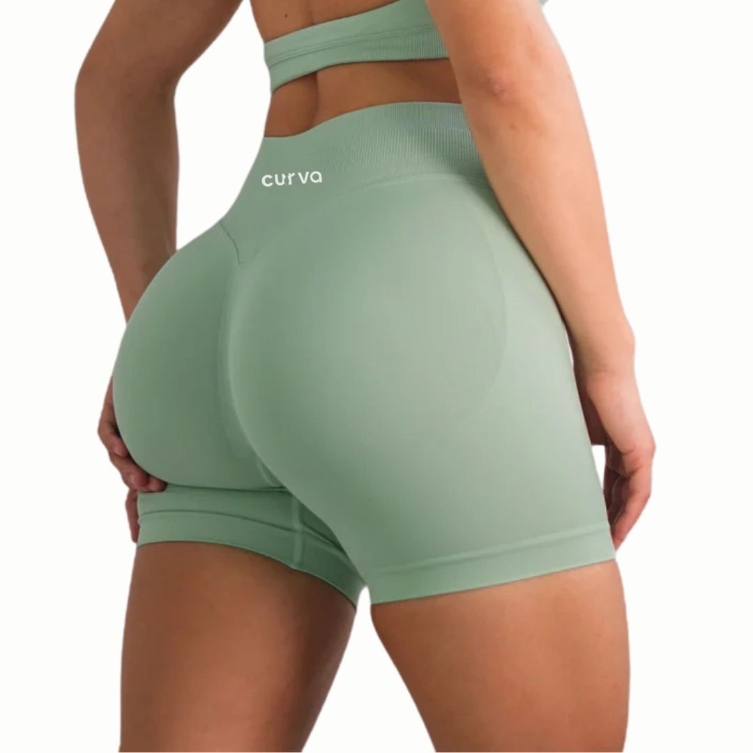 Curva Sculpted Fit Seamless Cycling Gym Shorts in Green Teal – High-Waisted, Squat-Proof, Moisture-Wicking Activewear for Women’s Workouts, Biking, and Training