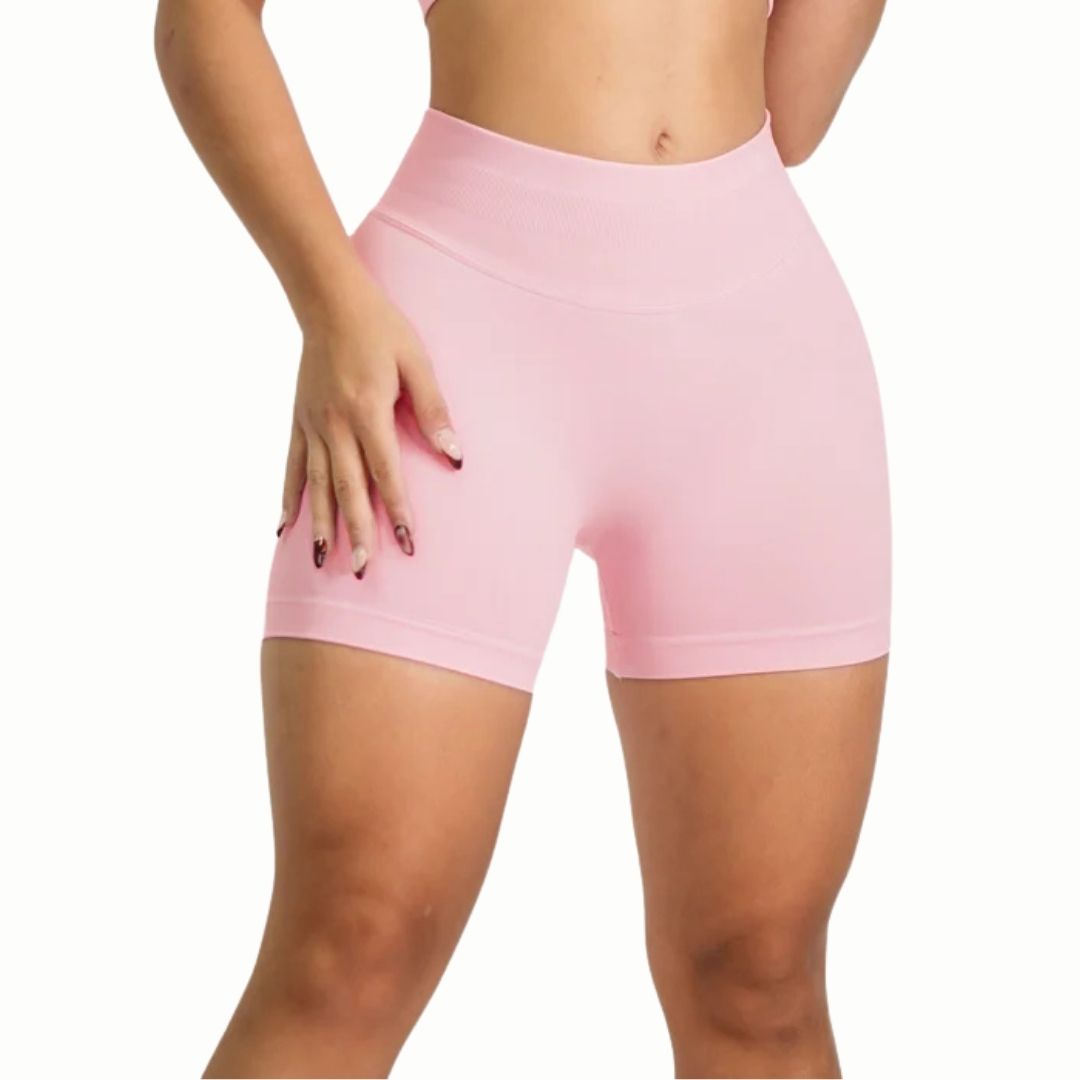 Curva Sculpted Fit Seamless Cycling Gym Shorts in Pink – High-Waisted, Squat-Proof, Moisture-Wicking Activewear for Women’s Workouts, Biking, and Training