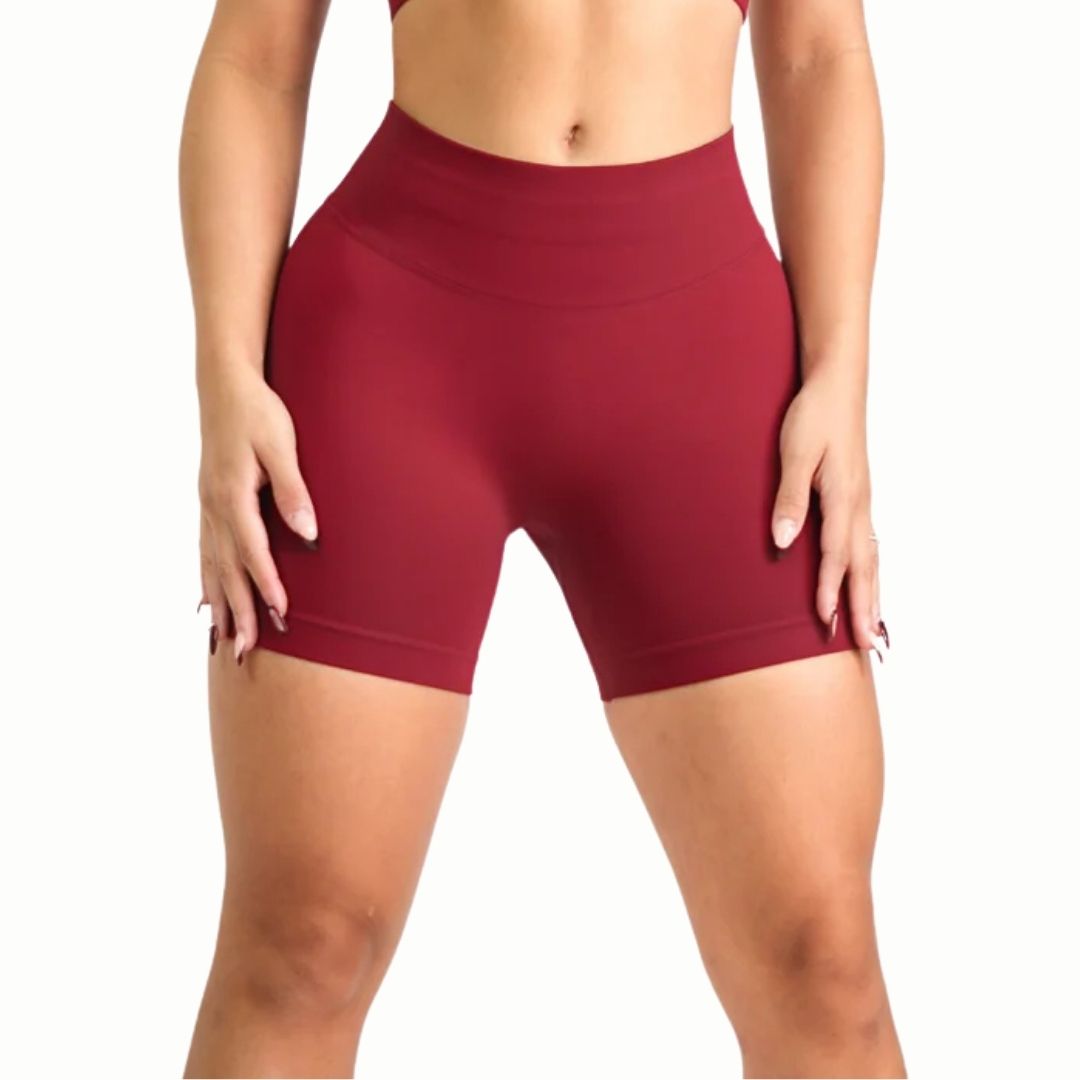 Curva Sculpted Fit Seamless Cycling Gym Shorts in Red – High-Waisted, Squat-Proof, Moisture-Wicking Activewear for Women’s Workouts, Biking, and Training