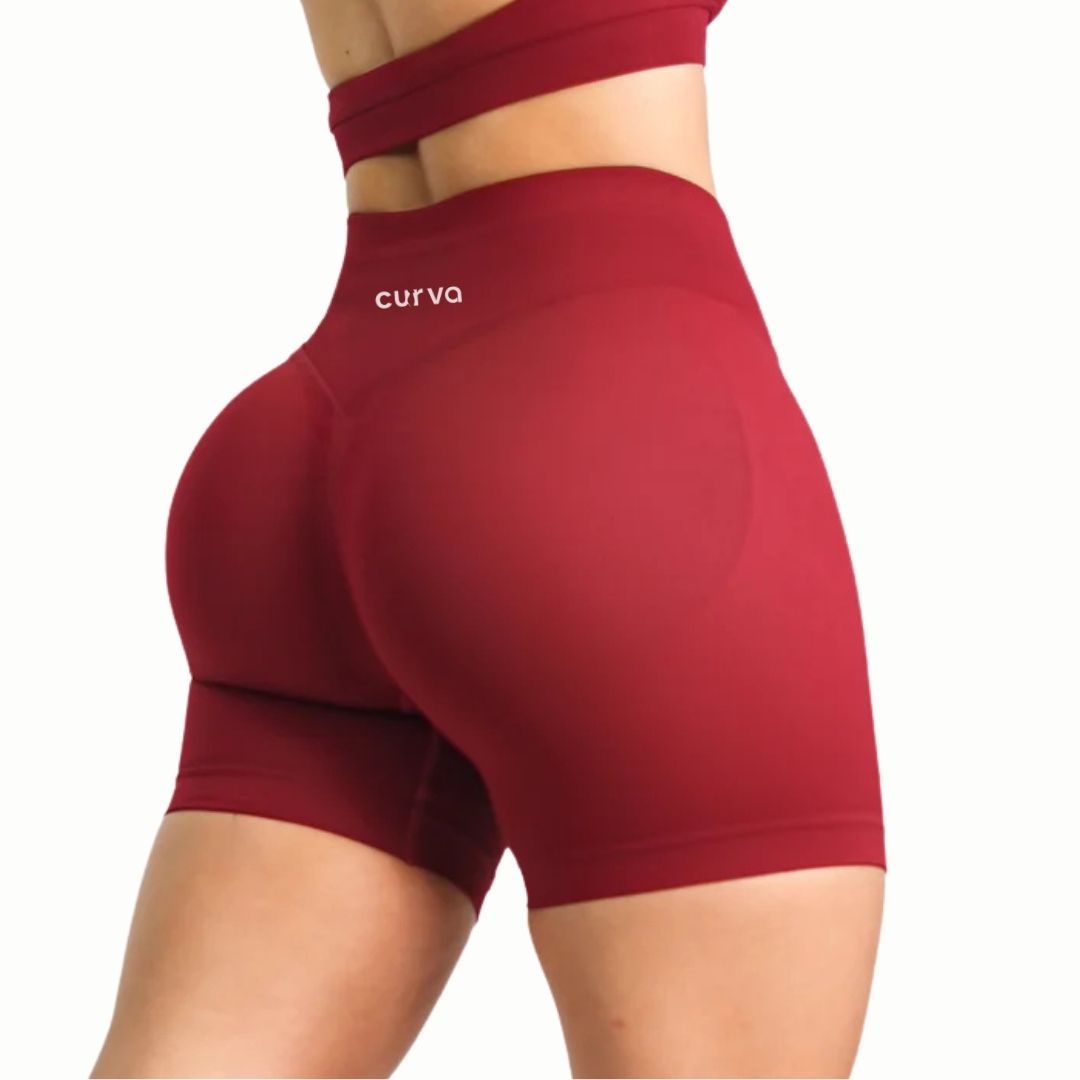 Curva Sculpted Fit Seamless Cycling Gym Shorts in Red – High-Waisted, Squat-Proof, Moisture-Wicking Activewear for Women’s Workouts, Biking, and Training