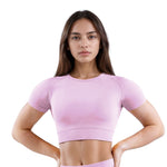 Curva women's Sculpted Fit Seamless Sports Crop Top in Pink – Stylish, Supportive Activewear for Gym, Running, and Yoga Sessions