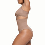 Curva High-Waisted Tummy Control Seamless Sculpting Brief in Beige – Invisible, Smoothing Shapewear for Women’s Dresses, Everyday Wear, and Postpartum Support