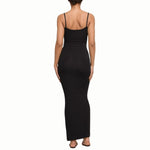  Curva Women’s Body-Hugging Maxi Bodycon Spaghetti Strap Mermaid Dress in Black – Elegant, Figure-Flattering Evening Gown for Parties, Formal Events, and Special Occasions