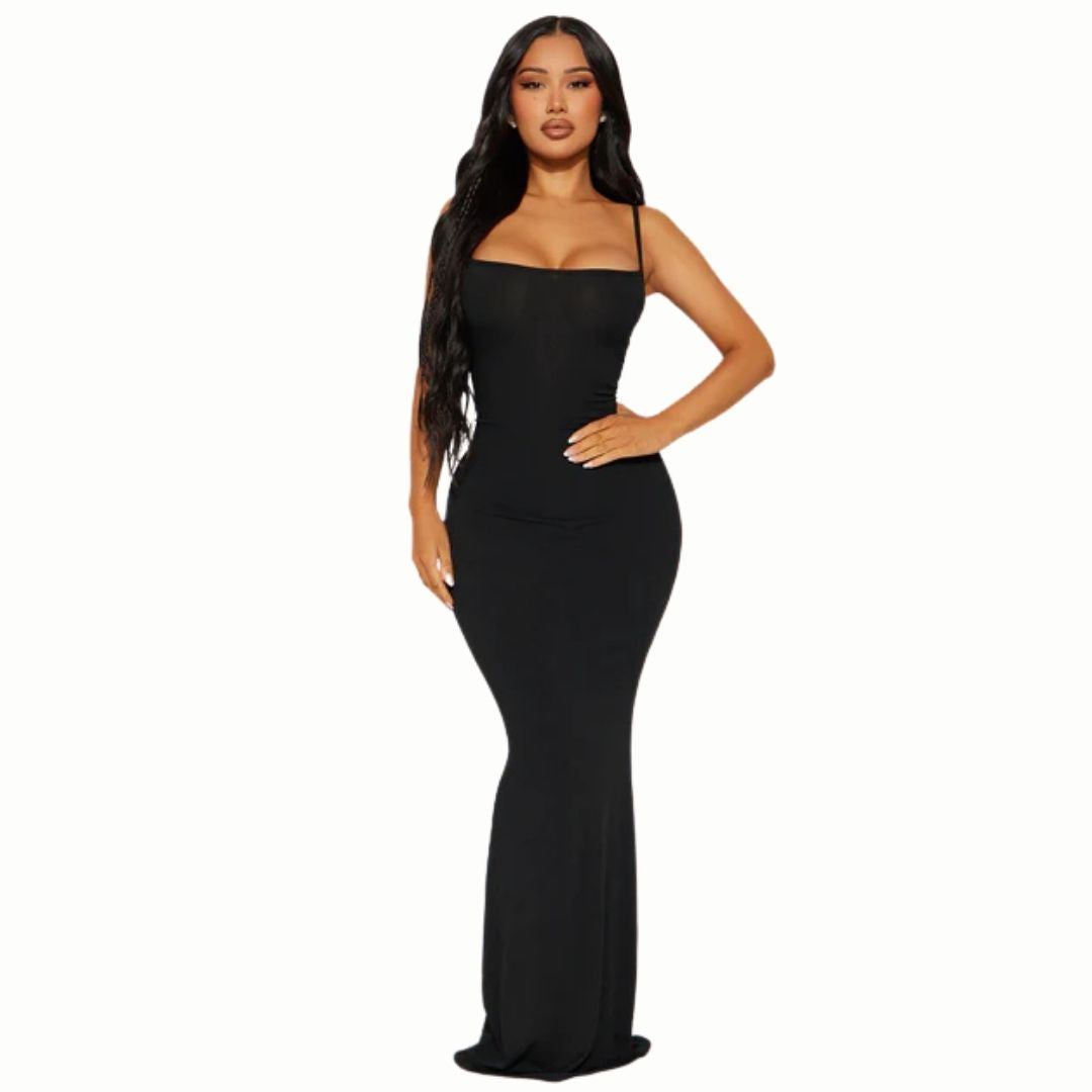  Curva Women’s Body-Hugging Maxi Bodycon Spaghetti Strap Mermaid Dress in Black – Elegant, Figure-Flattering Evening Gown for Parties, Formal Events, and Special Occasions