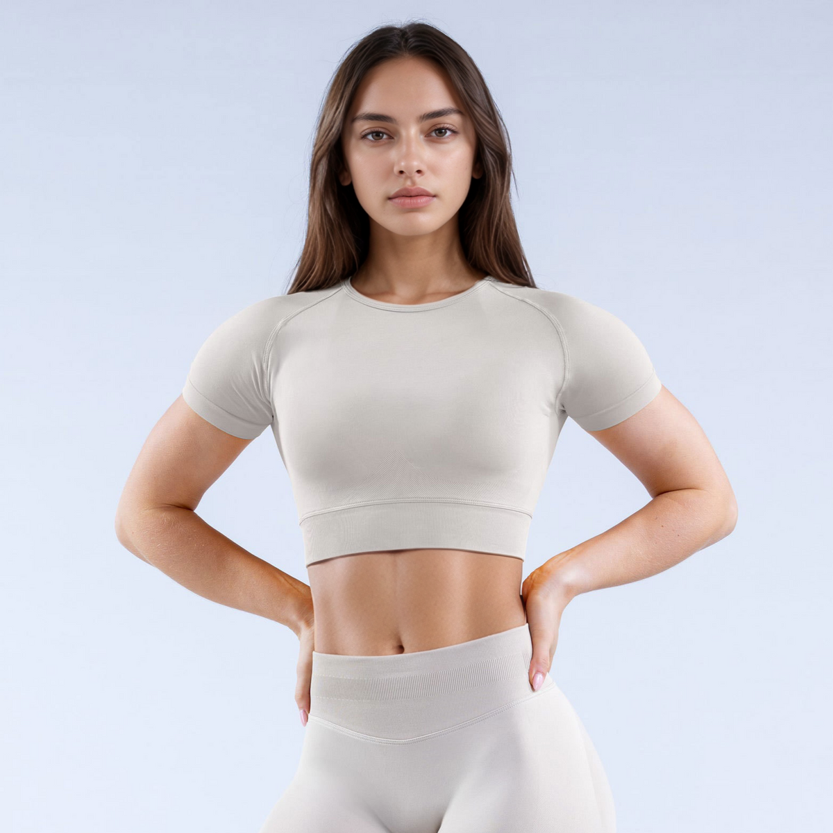 Beige GymWear Set Seamless Leggings & Sports Crop Top