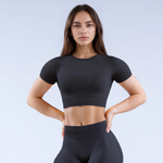 Black GymWear Set Seamless Shorts & Sports Crop Top