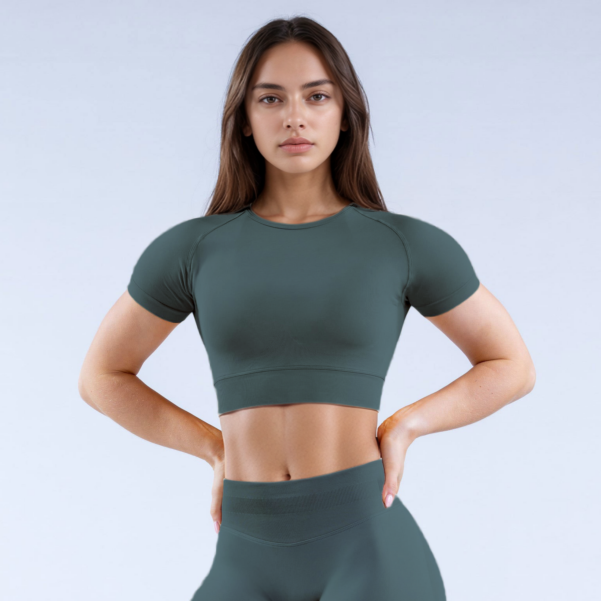 Teal GymWear Set Seamless Leggings & Sports Crop Top