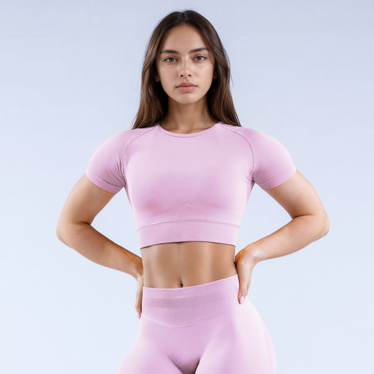 Pink GymWear Set Seamless Shorts & Sports Crop Top