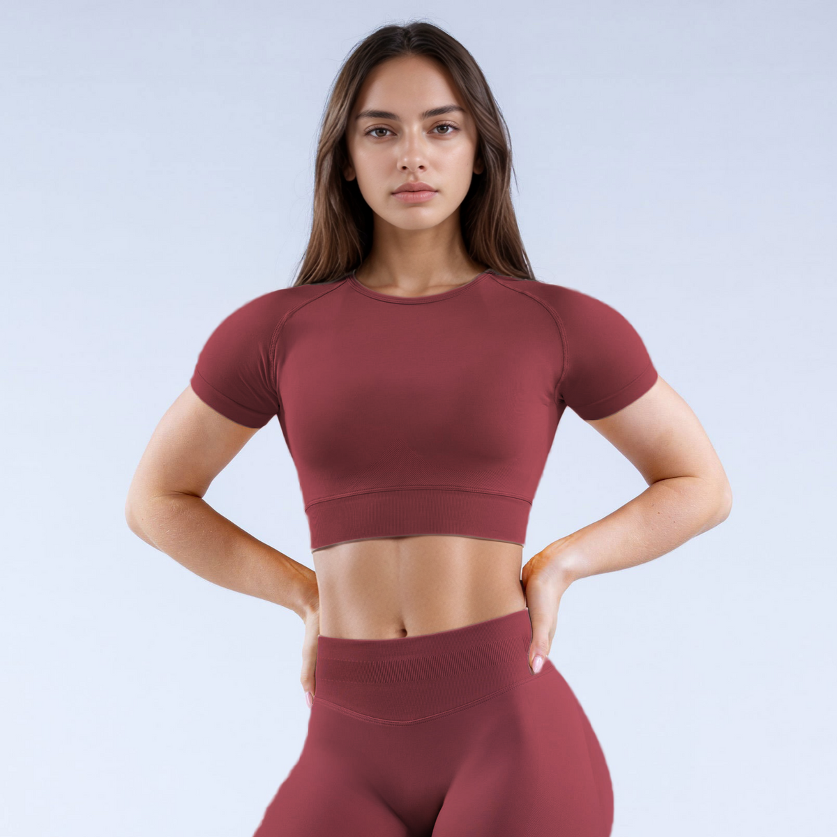 Red GymWear Set Seamless Shorts & Sports Crop Top