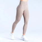 Beige GymWear Set Seamless Leggings & Halter Sports Bra