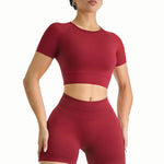 Women's Sculpted Fit Seamless Sports Crop Top in Red – Stylish, Supportive Activewear for Gym, Running, and Yoga Sessions