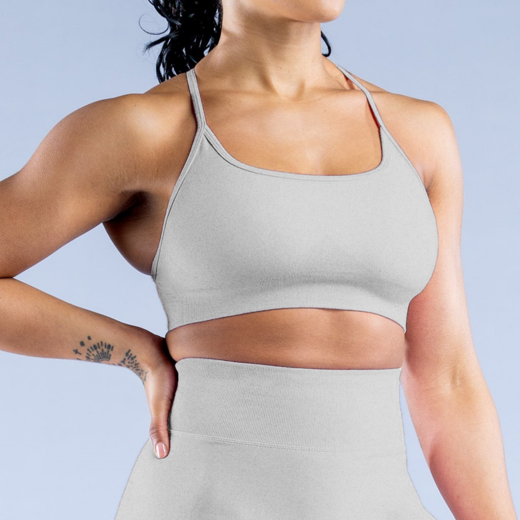 Beige GymWear Set Seamless Leggings & Crossback Sports Bra