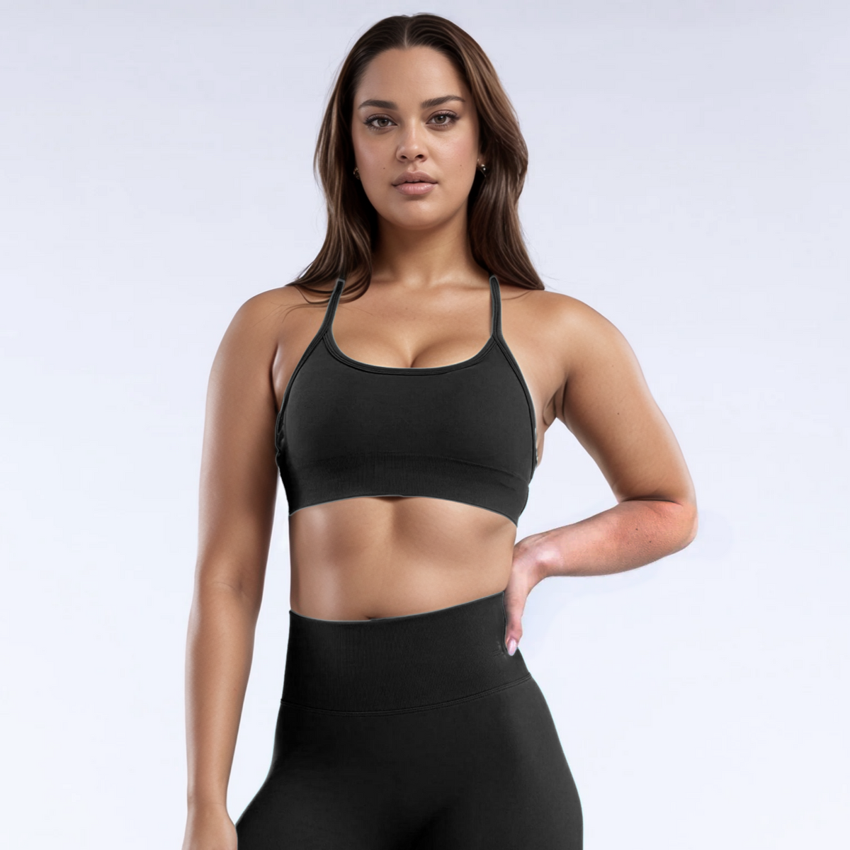 Black GymWear Set Seamless Shorts & Crossback Sports Bra