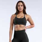 Black GymWear Set Seamless Leggings & Crossback Sports Bra