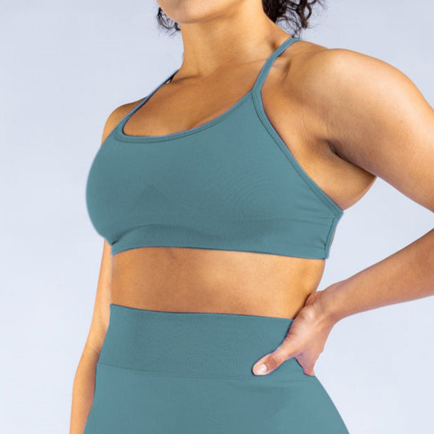 Teal GymWear Set Seamless Shorts & Crossback Sports Bra