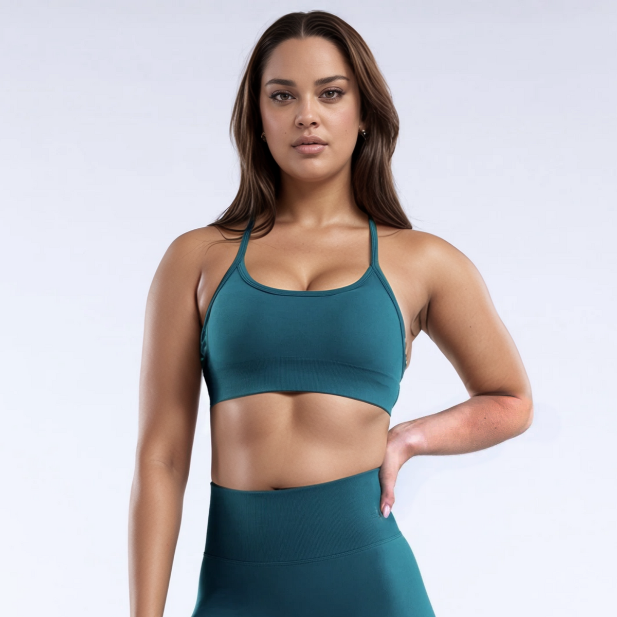 Teal GymWear Set Seamless Shorts & Crossback Sports Bra