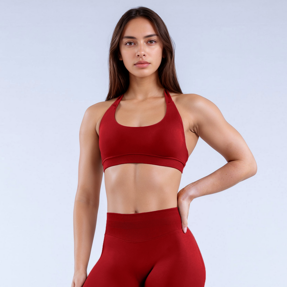 Red GymWear Set Seamless Shorts & Halter Sports Bra