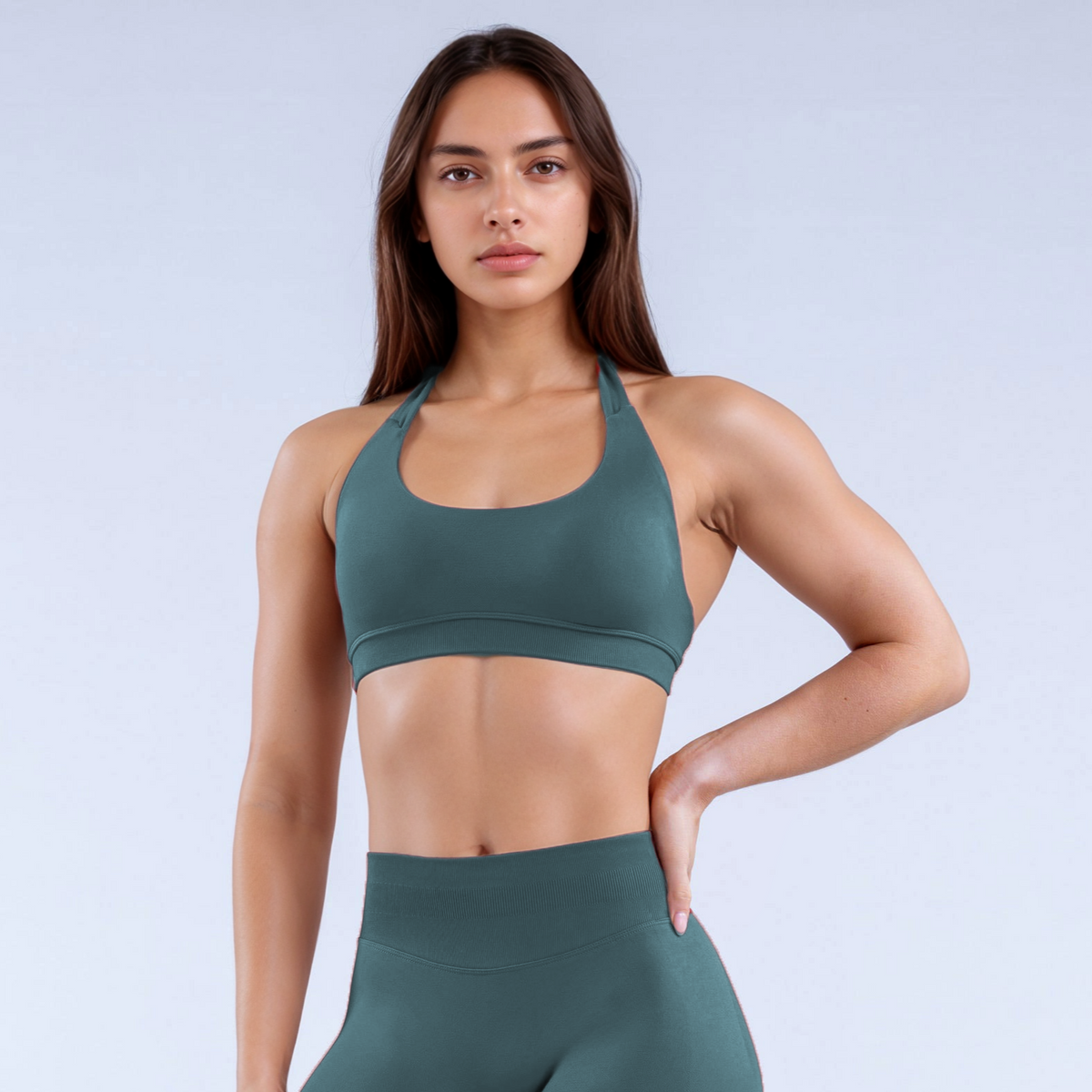 Teal GymWear Set Seamless Leggings & Halter Sports Bra